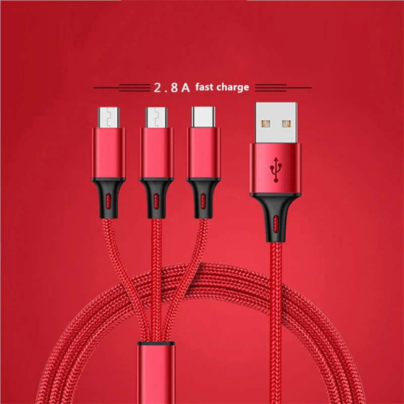 

CatXaa 3 in 1 1.2m Nylon USB Cable for Mobile Phone Micro USB Type C Flash Charger Cable for Charging Cable Charger