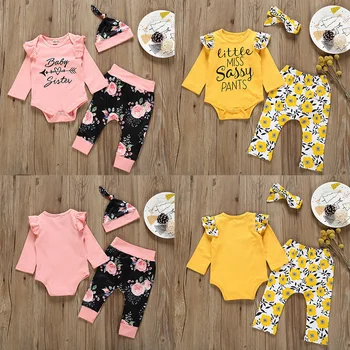 

Newborn Baby Girls Clothes Infant Fashion Letter Family Matching Bodysuit+Pants+Headband/Hat 3Pcs Kids Toddler Girl Clothing Set
