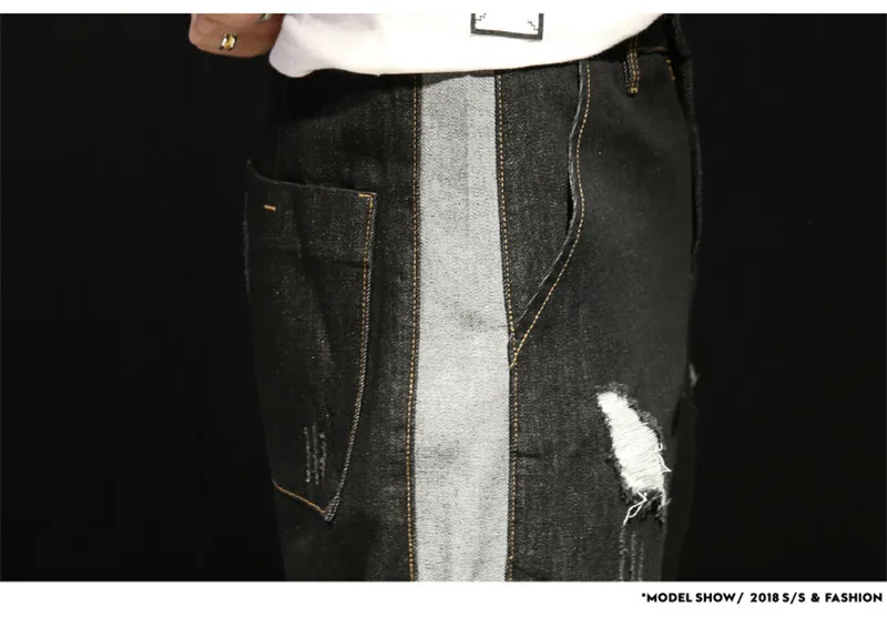 2018 New Loose Men's Harem Pants Jeans Fashion Loose Holes Ripped Washed Ankle-Length Jeans Denim Trousers BlueBlack 28-42 (5)