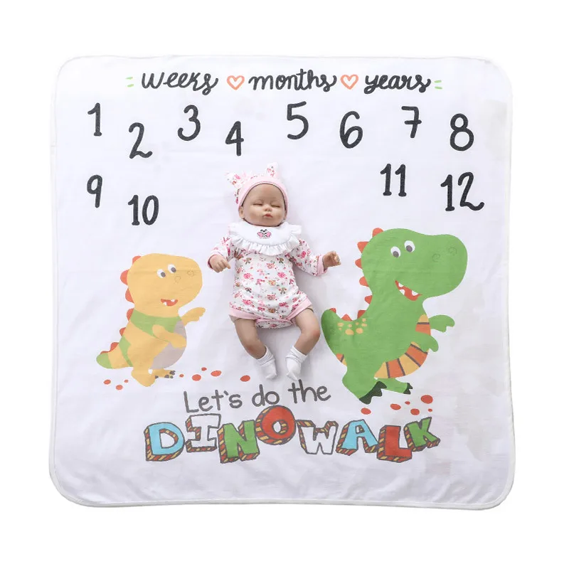 

95X95cm/65X95cm Baby Milestone Blanket 12 Monthly Baby Blankets Newborn Dinowalk Baby Photography Props Infant Aniversary Photo