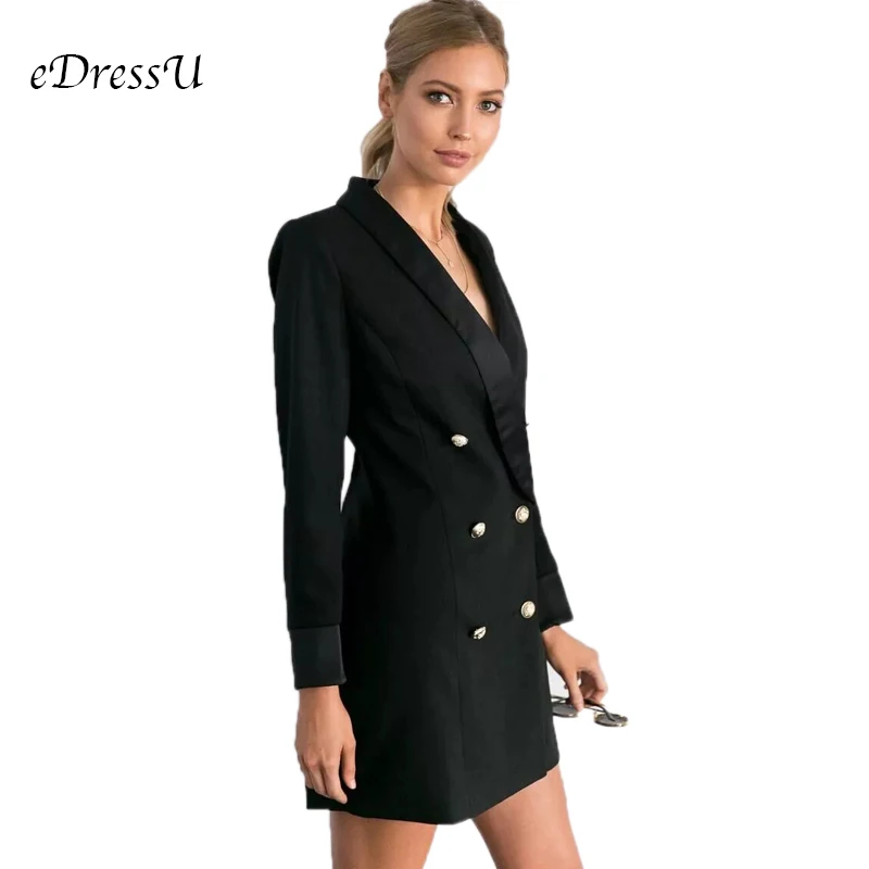 Women Long Blazer Elegant Office Lady Blazer High Quality Black Autumn Jacket Double Breasted Medium Long Coat Work Wear HX-2188