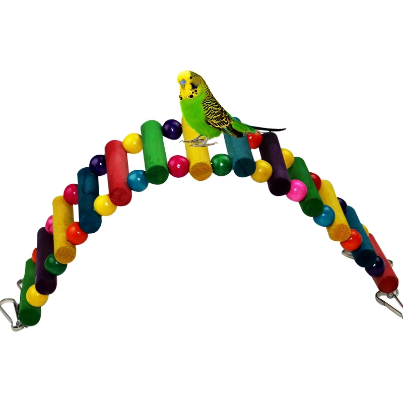 

Wooden Bird Toys Rainbow Parrots Bridge Swing Exercise Climbing Hanging Ladder Toys Parrots Standing Toys Bird Supplies