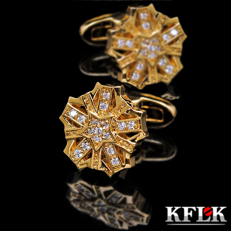 KFLK Ювелирная рубашка с кристаллами запонки для мужчин брендовая модная запонка золотого цвета на кнопках высокого качества Роскошная Свадебная