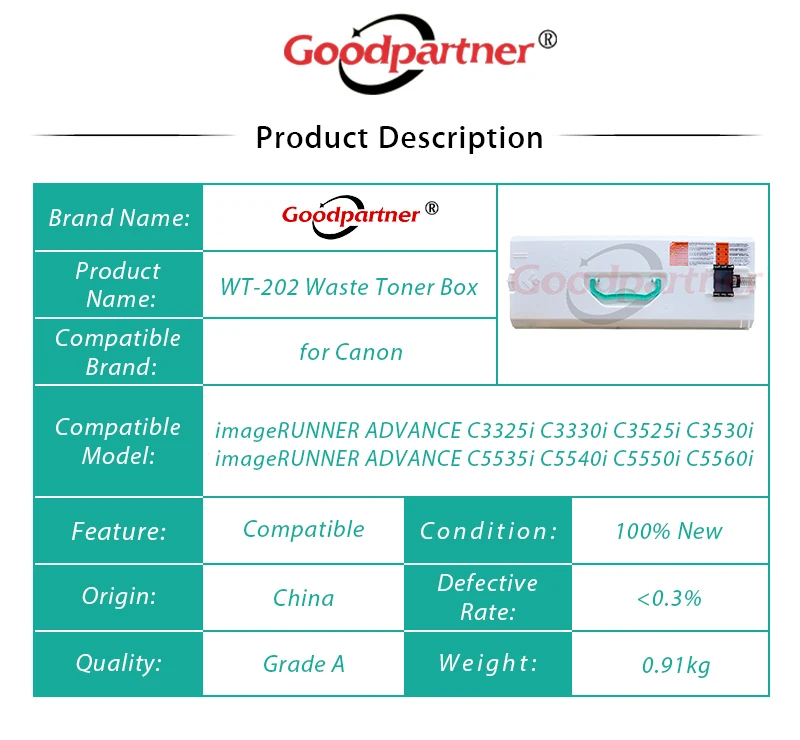 1 шт. x WT202 WT 202 контейнер для отработанного тонера Canon imageRUNNER ADVANCE C3320 C3325 C3330 C3520 C3525