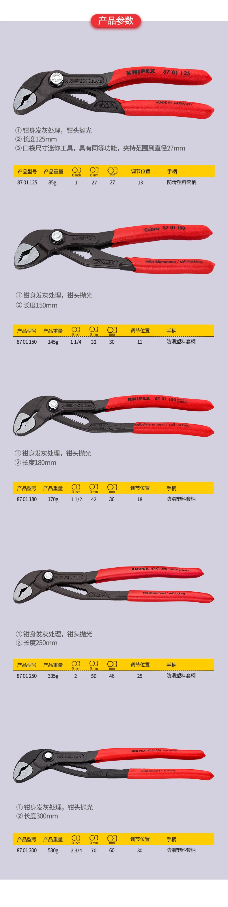 KNIPEX Германия Kenipike инструмент Кобра насос плоскогубцы водопровод клещи 8701 серии