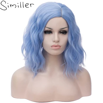 

Similler Short Wavy Bob Wigs Blue Black Grey Synthetic Hair Wig Heat Resistant Fiber Middle Parting For Women Party Cosplay