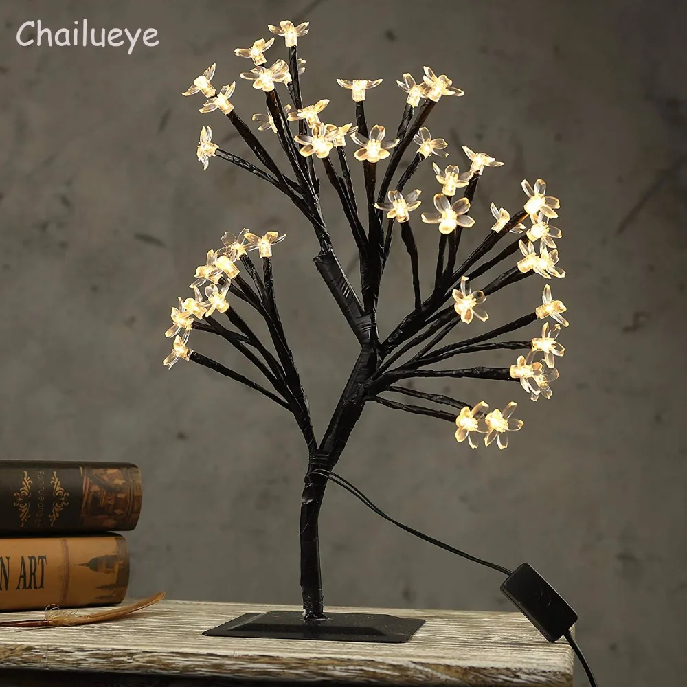

40cm Mini LED Cherry Blossom Tree Night Lights Luminarias Table Lamps Kids Bedroom Feed Lamp Indoor Home Decoration Lighting