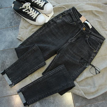 

Plus Size 4XL Stretch Jeans Women Autumn Was Thin Ankle-Length Pants High Waist Elastic Pencil Pants Feminine Pantalon MZ1892