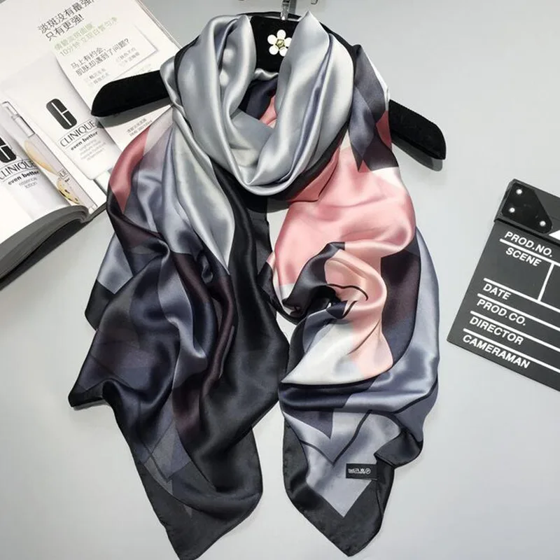 

2017 Luxury Brand Women Silk Scarf Designer Plaid Summer Beach Shawls and Foulard Wrap Scarves Female Pure Silk Beach Stole