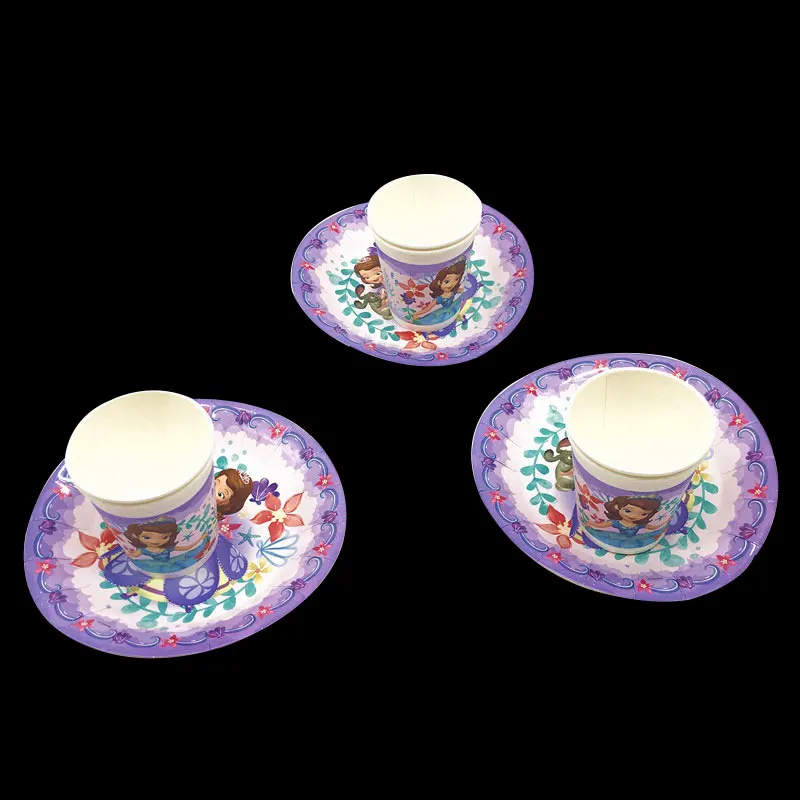 

24pcs Paper Cartoon Birthday Disposable Tableware Set Birthday For Kids Girl Princess Sofia The First Party Decoration Supplies