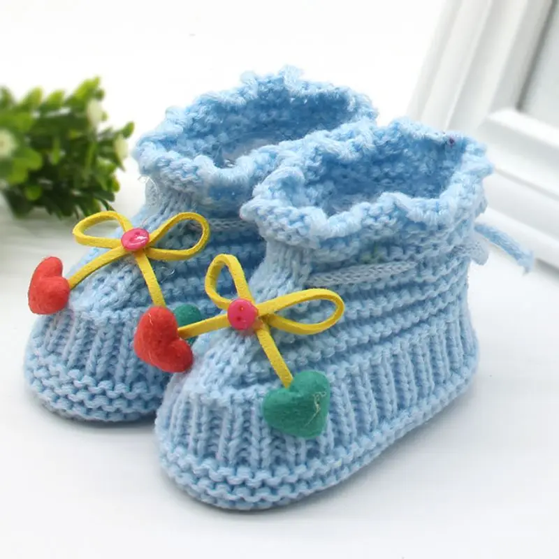 Laine bébé chaussures nourrissons Crochet tricot polaire bottes chaudes enfant en bas âge fille garçon laine neige berceau chaussures hiver chaussons M2