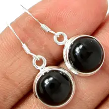 Эксклюзивное ручной работы серьги с черным ониксом, Серебро 925 пробы, 31 мм, 4,5 г подарочная коробка