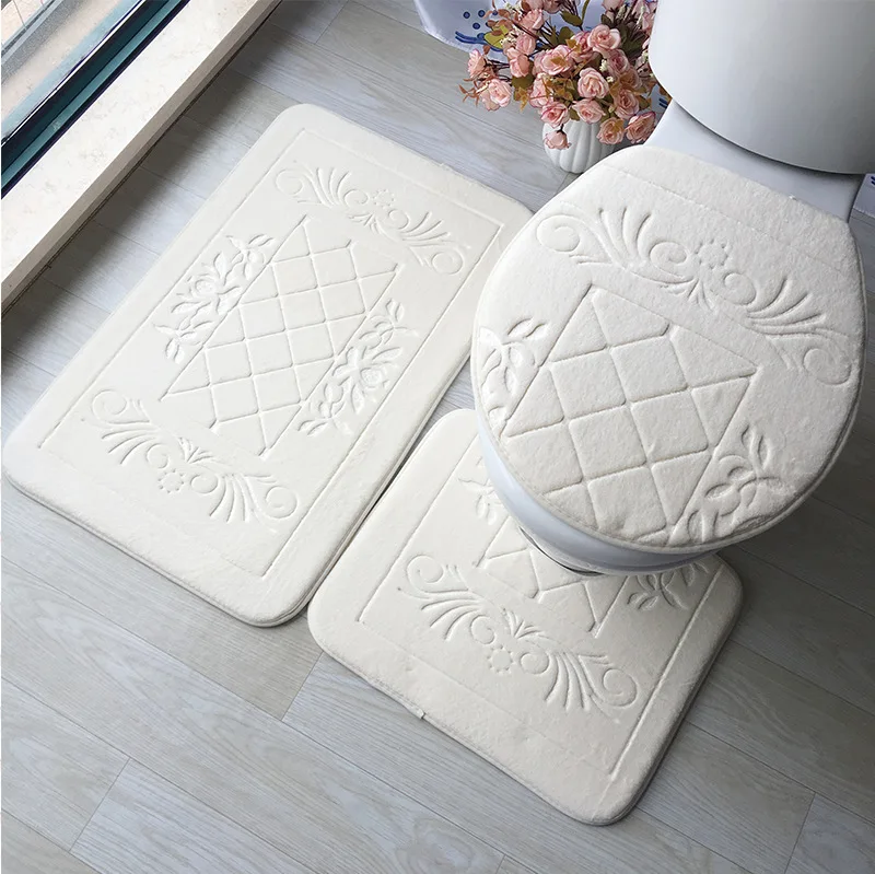 3Pcs/set 3D Flower Printed Bathroom And Toilet Carpet Anti Slip Bath