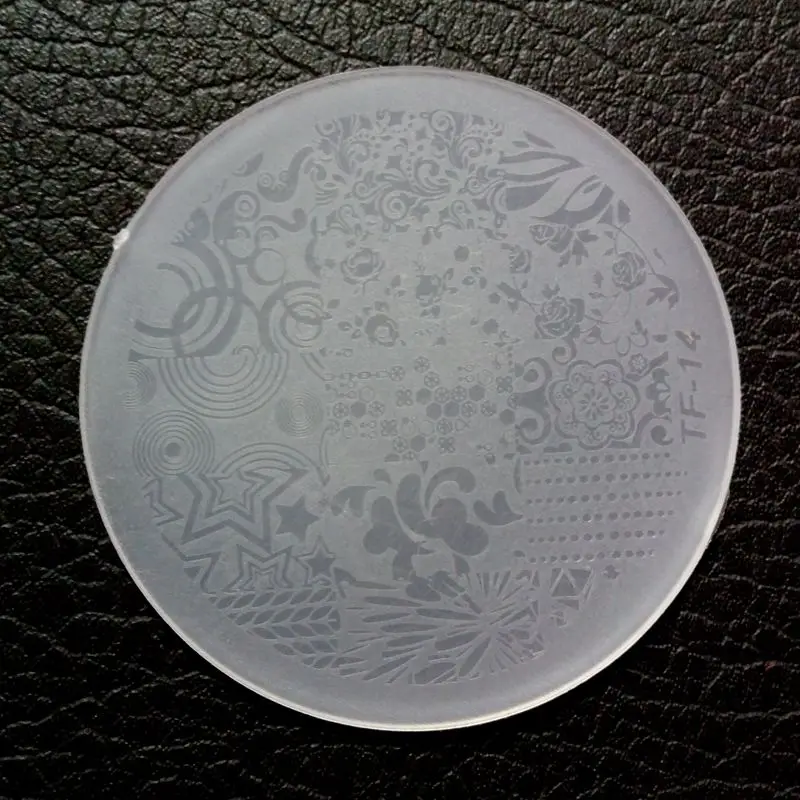 

Lace Star Dots Nail Art Polish Glue Stamp Plastic Round Template DIY Nail Stamping Plates Manicure Tools TF14