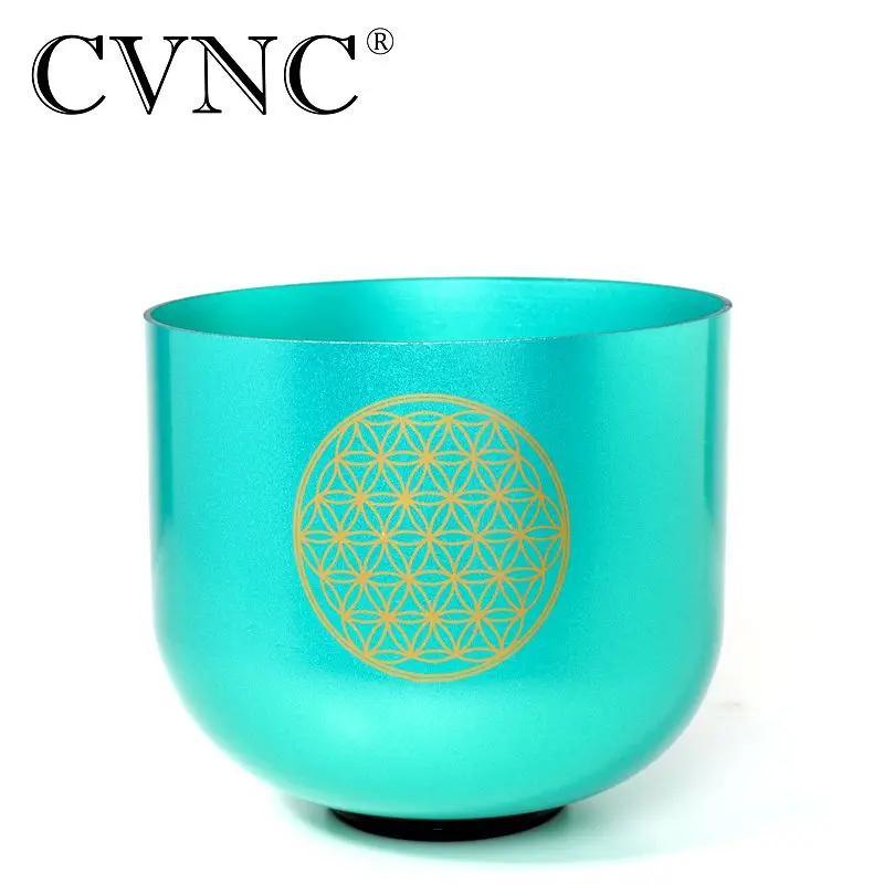

CVNC 7" Flower of Life Green Note F Chakra Heart Colored Clear Quartz Crystal Singing Bowl