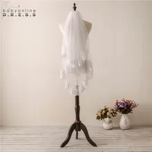 Фата, свадьба, кружевная кромка, короткая Фата с расческой, два слоя, мягкий тюль, кончик пальцев, свадебная вуаль Veu de Noiva