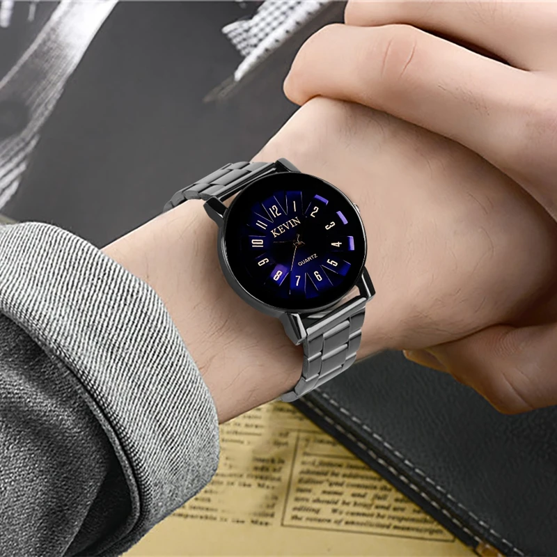 Black Steel Watch Men KEVIN Brand Casual Japan Quartz Watches Man Woman Crystal Purple Red Hours Clock Male Ladies Wrist Watches 2019 (10)