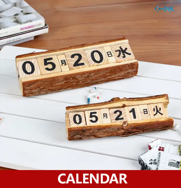 New Decorative Desk Calendar Vintage Wood Universal Perpetual Diy Wooden Office