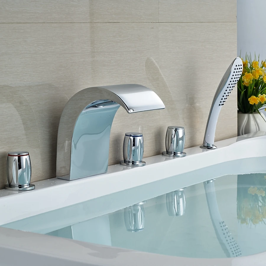 

Wholesale And Retail Promotion Deck Mounted Waterfall Spout Bathroom Tub Faucet Hand Shower Mixer Tap Chrome