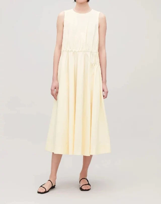 

Women Dress 2019 New Cream Yellow Sleeveless Elastic Dress