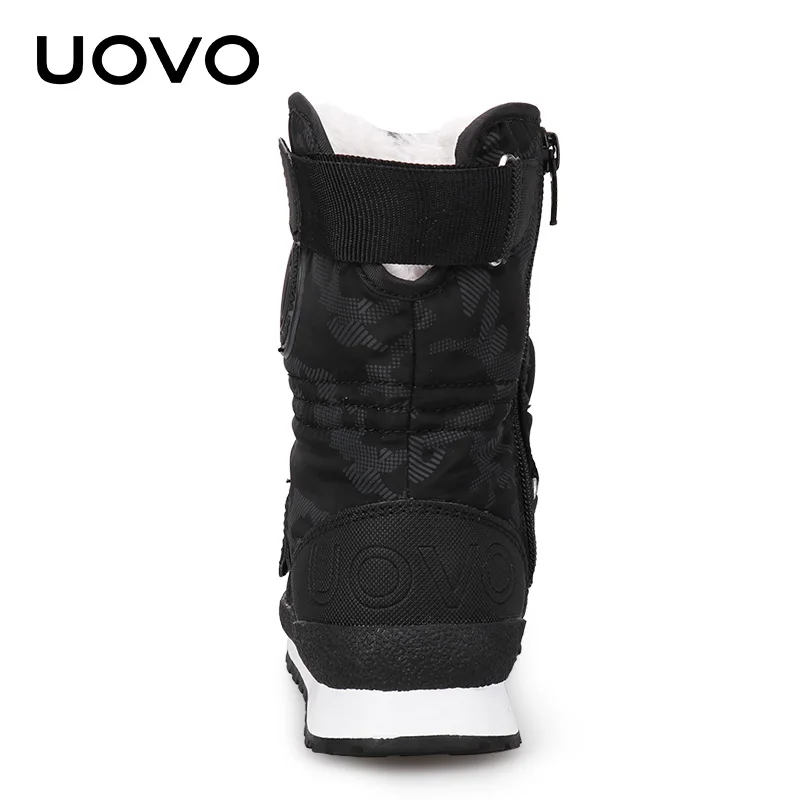 UOVO/зимние детские ботинки с плюшевой подкладкой; модные ботинки унисекс для девочек и мальчиков; Уличная обувь; нескользящая теплая обувь для маленьких и больших детей
