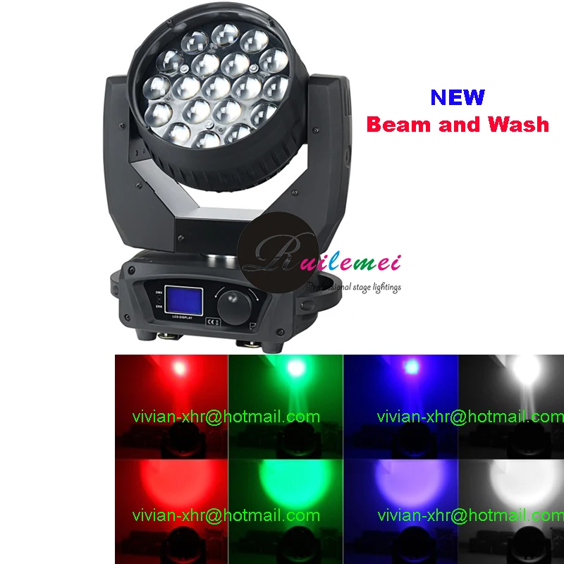 New Arrival 19Pcs x 12W 4in1 RGBW LED Moving Head DMX Beam Disco Wash DJ  Zoom Light for Theater TV Studio and Stage