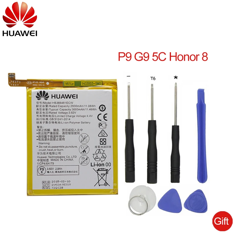 Оригинальный аккумулятор Hua Wei для телефона Huawei P9 P10 Lite Honor 8 9 9i 5C 7C 7A Enjoy 7S 8E Nova 3E GT3