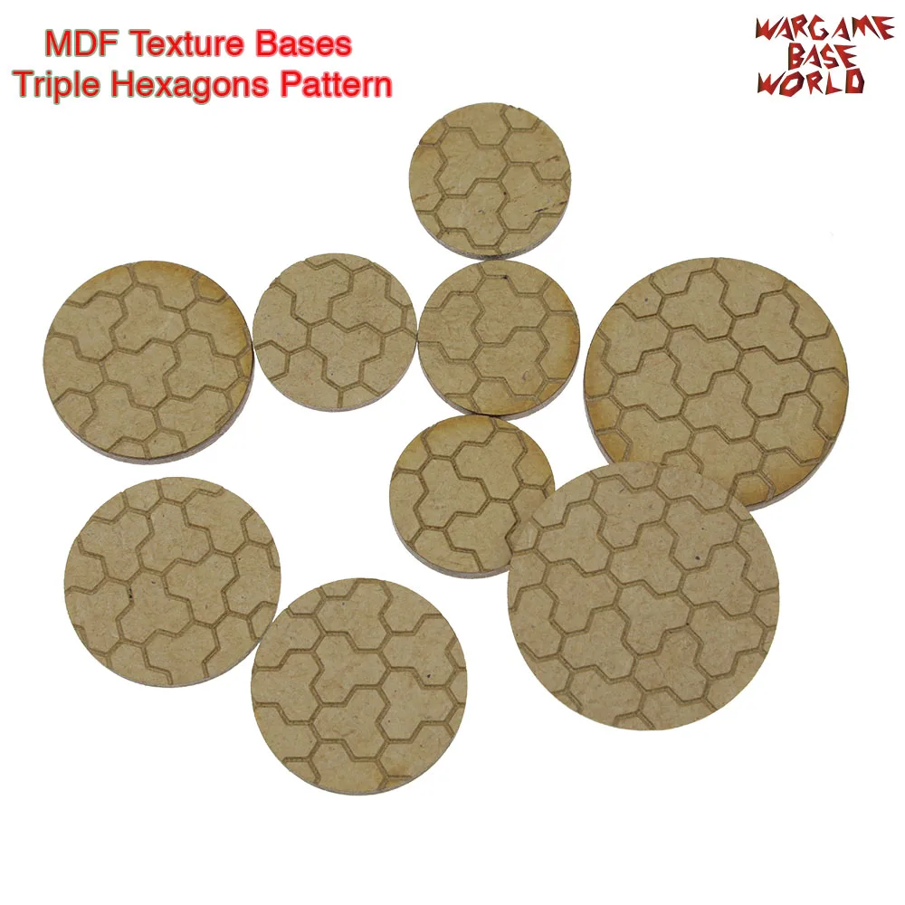 

MDF Texture Bases - 25mm - 40mm Round Triple Hexagons Pattern Bricks Texture bases - Laser Cut wood