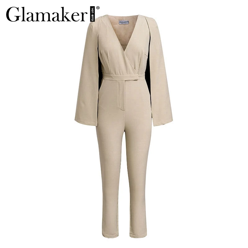 Женский комбинезон Glamaker белый Облегающий с глубоким треугольным вырезом и