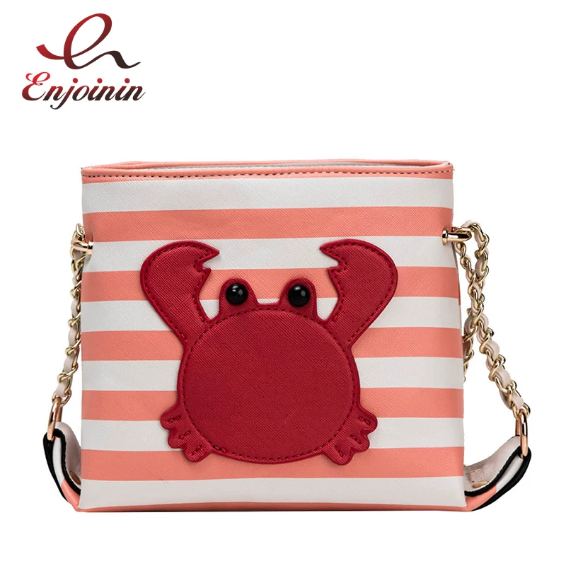 

Casual Fashion Cute Crab Pattern Stripe Design Pu Ladies Daily Chain Shoulder Bag Tote Crossbody Bag Women Bolsa Pouch Handbag