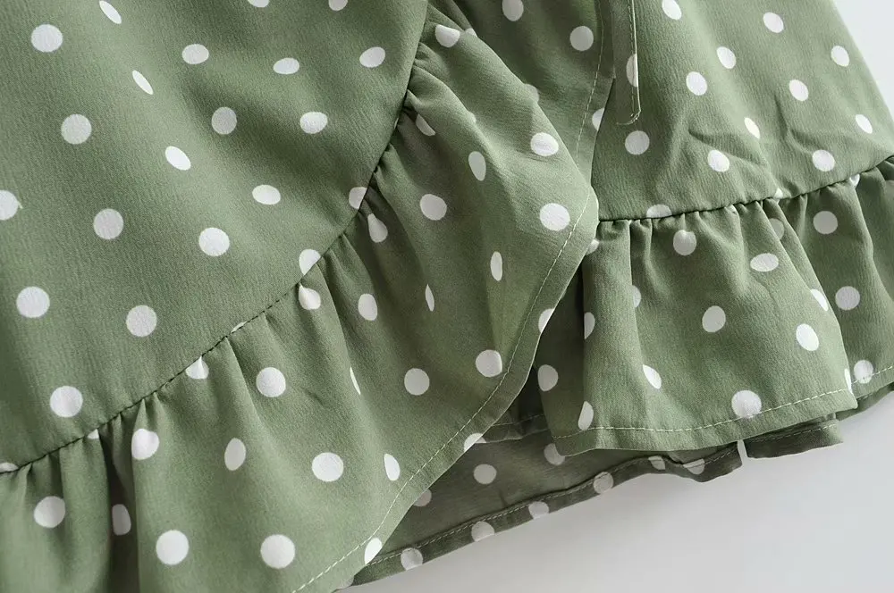 Новинка женское винтажное платье с v образным вырезом зеленый горох принтом на