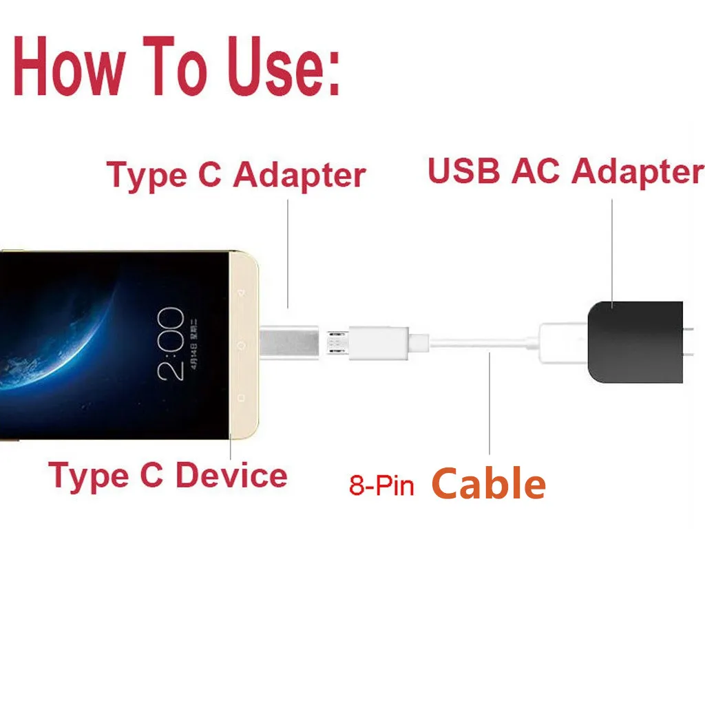 Szhxnor Тип usb C 3 1 Мужской до 8 пиновый данных Зарядное устройство конвертер адаптер