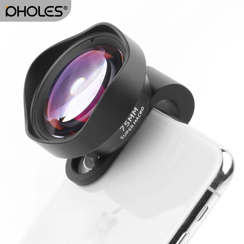 Goede Pholes 75mm 10X Marco Camera Lens voor Telefoon Clip on HD 4 k Mobiele Lenzen voor iPhone Xs max 8 Plus Huawei P20 Pro Samsung S8 S9