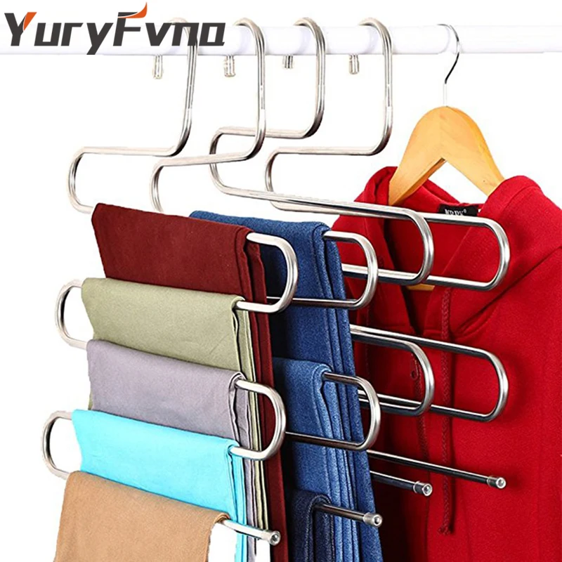 

YuryFvna Stainless Steel Pants Hanger S-Type Multi-Purpose Hangers S-Shape Storage Rack for Clothes Pants Jeans Scarf Tie Towel