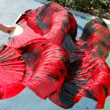 Высокие продажи натуральный шелк вуали 1 пара ручной работы для женщин Высокое качество шелк живота танцевальный веер танец черный, красн