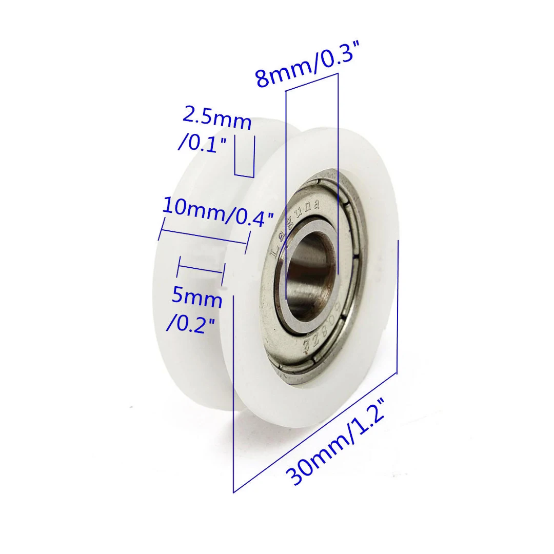 5pcs Nylon Plastic Embedded 608 U Groove Ball Bearing Guide Roller