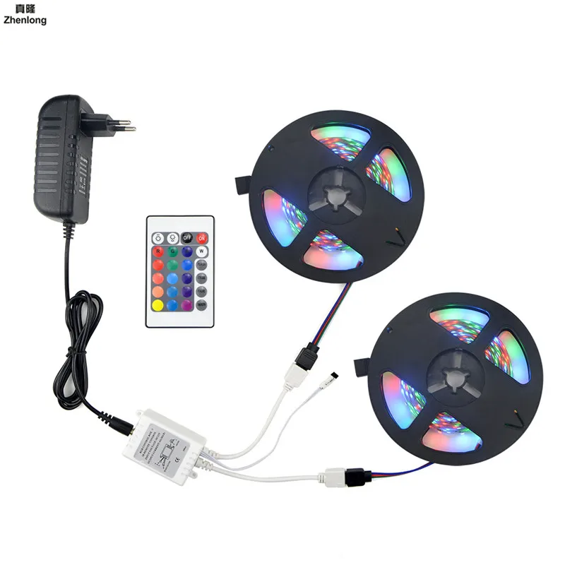 

1set 5M Or 10M 2835 SMD RGB LED Strip light String Ribbon Decor lamp Tape + 24Keys Remote Controller + 12V 3A Power Adapter Kit