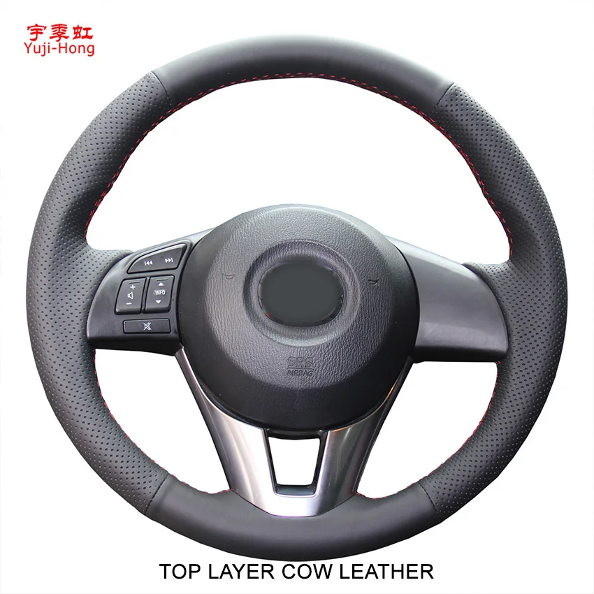 Yuji-Hong Top Layer Genuine Cow Leather Car Steering Wheel Covers Case for MAZDA CX-4 CX-5 Mazda 3 Axela Atenza Hand-stitched Yuji-Hong Top Layer Genuine Cow Leather Car Steering Wheel Covers Case for MAZDA CX-4 CX-5 Mazda 3 Axela Atenza Hand-stitched