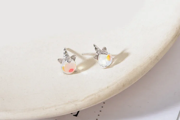 Silver Simple Moonstone Stud Earrings -Unicorn Fashion