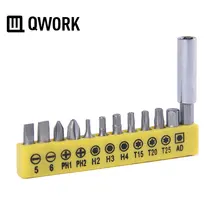 QWORK 10 шт. отвертка Биты плюс адаптер бит плюс удлинитель Бит держатель набор аксессуары для электроинструмента(шлицевая, Phillips, Torx, Hex