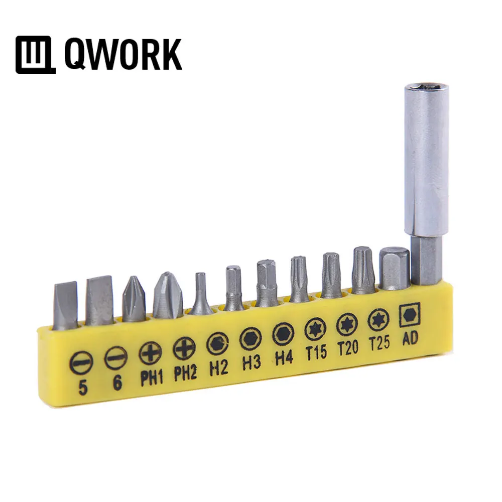 

QWORK 10pcs Screwdriver Bits Plus Adapter Bit Plus Extension Bit Holder Set Power Tool Accessories (Slotted,Phillips,Torx,Hex)