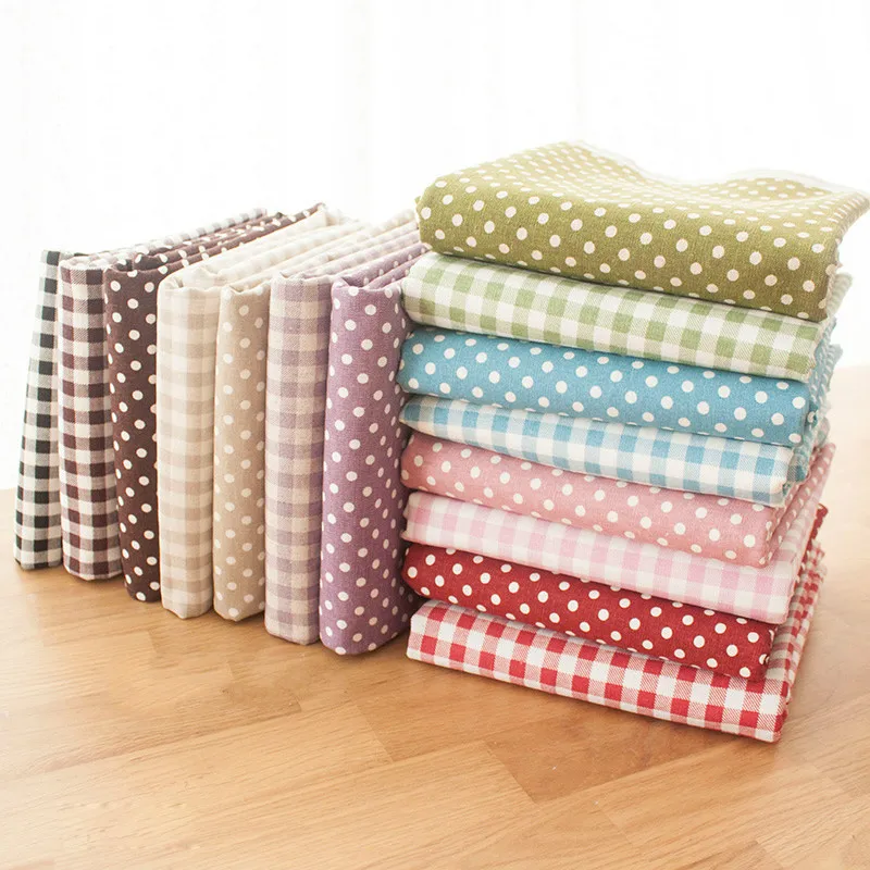 Клетчатая ткань в горошек из хлопка и льна с метровым принтом, домашний декор, скатерть для штор, хлопковая ткань