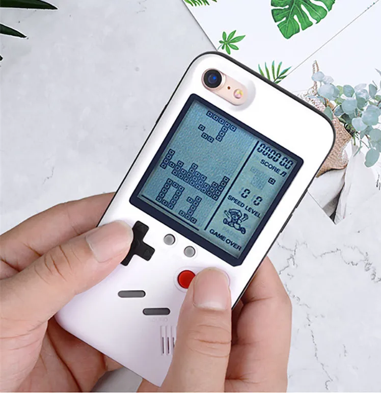 

Classic Tetris Mobile Phone Case for iPhone X 8 7 6 Plus Portable Handheld Game Player Soft TPU Case Black White Color 50pcs/lot
