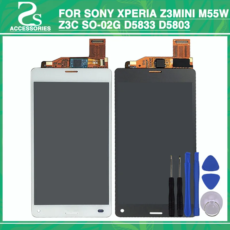 

100% Tested For Sony Z3mini M55W Z3C SO-02G D5833 D5803 Display With Touch Screen Digitizer Assembly Display WIth Tool