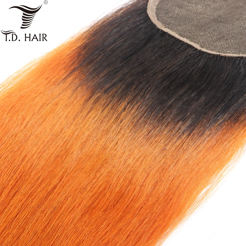 Tdhair Омбре пряди с закрытием 1B/Orange бразильские волосы ткать Омбре прямые человеческие волосы 3 пряди с 4*4 закрытием для женщин
