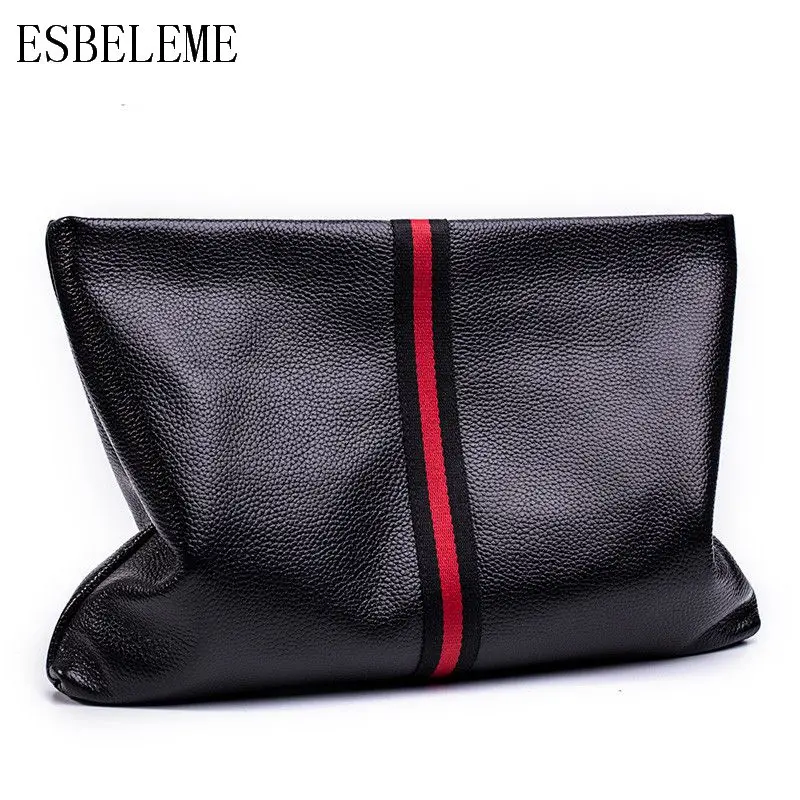 

Genuine Leather Businessman Day Clutches Bags for Business Black Large Capacity Super Soft Men Waist Bag Businessmen Bag YG244