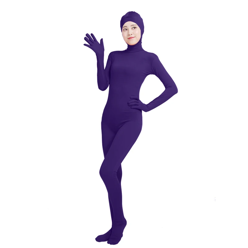 Ensnovo, женские костюмы Zentai, для взрослых, с открытым лицом, на все тело, спандекс, лайкра, колготки, черный Zentai, костюмы для косплея, боди - Цвет: Dark Purple