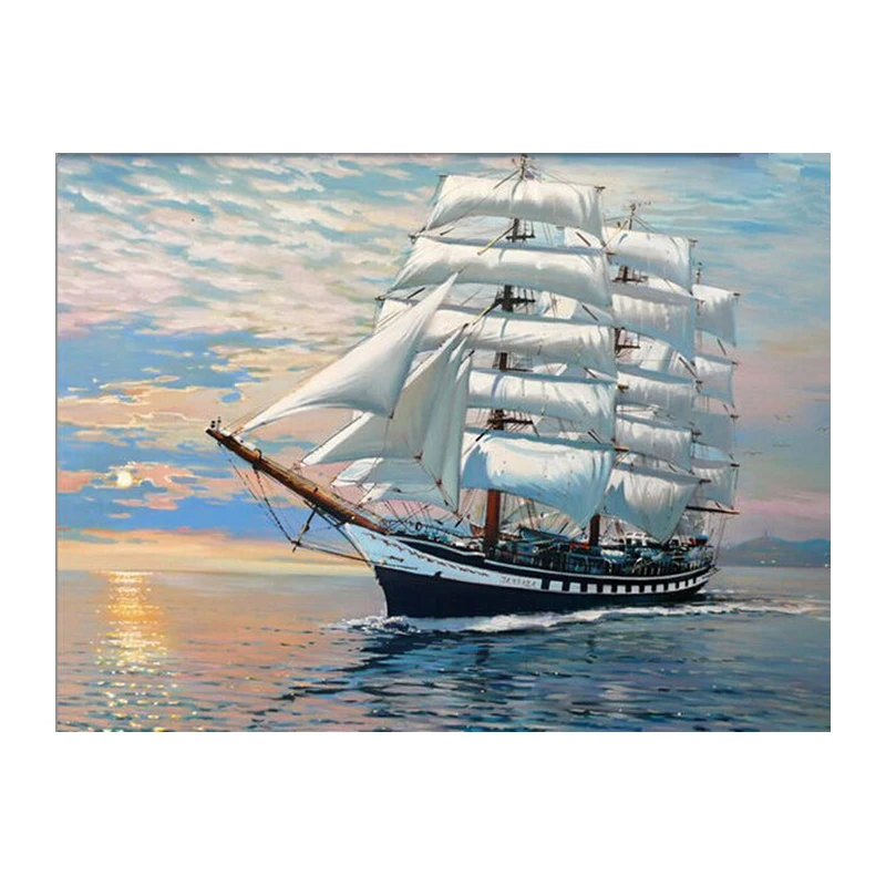 Картина с изображением парусного корабля по номерам, современный закат, океан, сделай сам, цифровая настенная художественная картина для домашнего декора, пейзаж, картина маслом 40x50