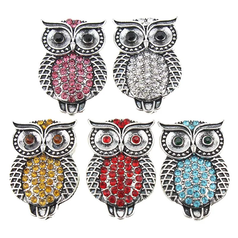 10pcs/lot New Snap Jewelry cute owl Crystal Rhinestone 18mm Buttons Fit Snaps Bracelet Bangles DIY Accessories | Украшения и