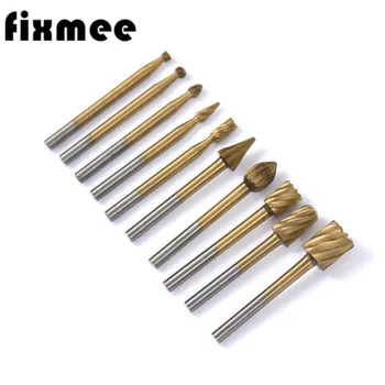

Fixmee 10pcs Titanium Dremel Routing Wood Rotary Milling Rotary File Cutter Woodworking Carving Carved Knife Cutter Tools